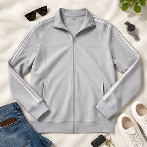 Calvin Klein Gray Zip Track Jacket Striped Sleeve Athleisure NWT Large